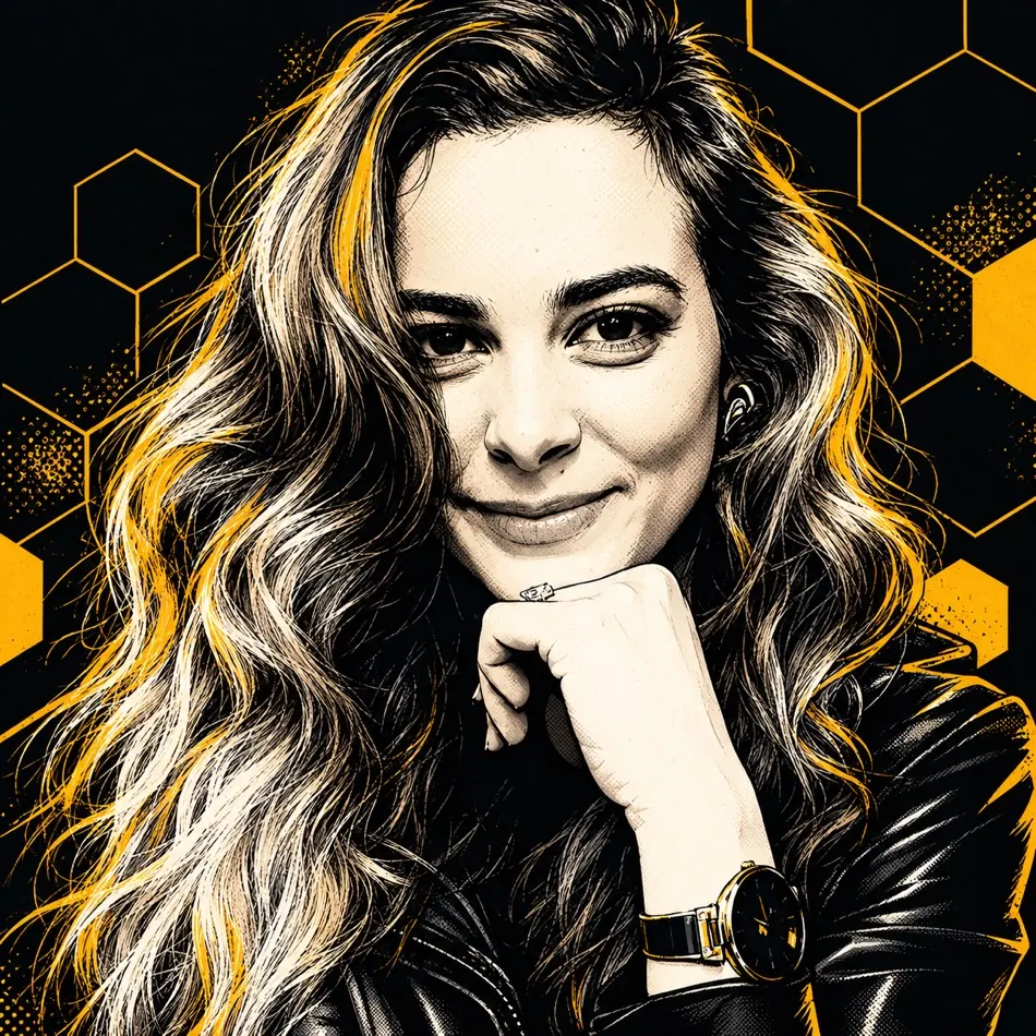 Illustrated portrait in black and honey yellow, Honeycode Design Studio